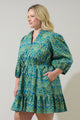 Nyra Paisley Jazlyn Split Neck Mini Dress Curve