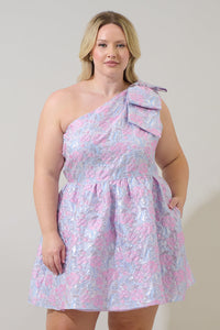 Mandy Jacquard Ivine Bow Mini Dress Curve