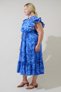 Emidora Floral Kiny Ruffle Midi Dress Curve