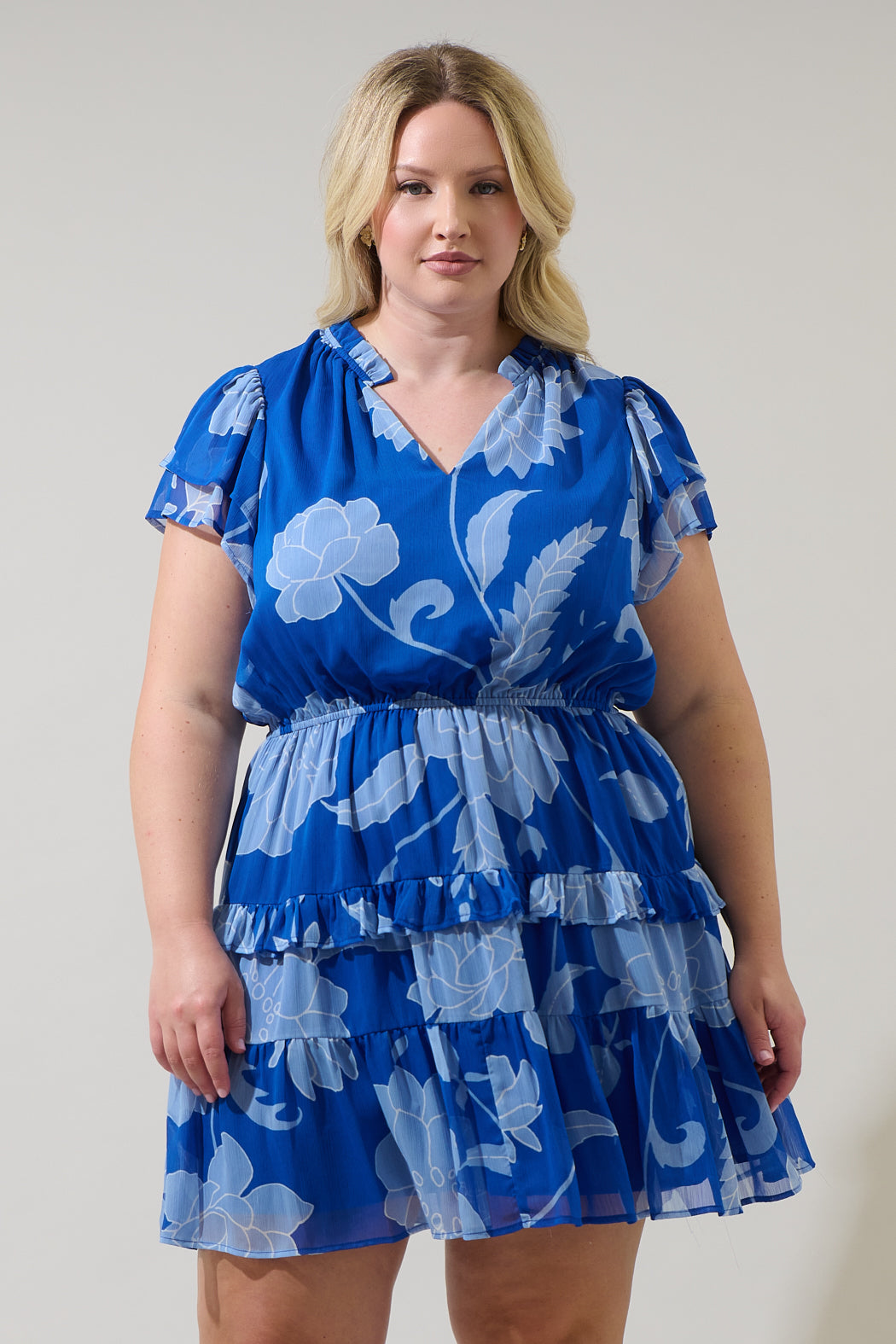 SUGARLIPS Women's Seabloom Floral Fanny Ruffle Georgette Dress - Blue - Mini dresses SUGARLIPS Women's Seabloom Floral Fanny Ruffle Georgette Dress - Blue - Mini dresses