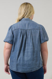 Georgina Chambray Button Front Bow Top Curve
