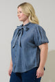 Georgina Chambray Button Front Bow Top Curve