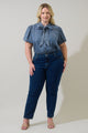 Georgina Chambray Button Front Bow Top Curve