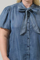 Georgina Chambray Button Front Bow Top Curve