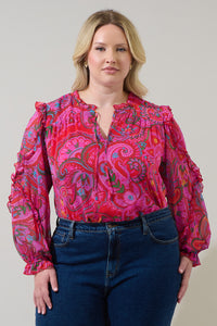 Anais Floral Raj Ruffle Balloon Sleeve Curve