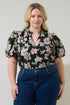 Elsinore Floral Jacquard Split Neck Top Curve