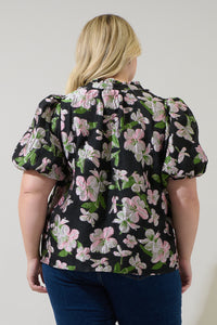 Elsinore Floral Jacquard Split Neck Top Curve
