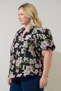 Elsinore Floral Jacquard Split Neck Top Curve