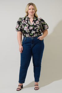 Elsinore Floral Jacquard Split Neck Top Curve