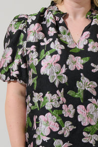 Elsinore Floral Jacquard Split Neck Top Curve