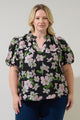 Elsinore Floral Jacquard Split Neck Top Curve