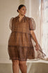 Brass Leopard Organza Tiered Mini Dress Curve
