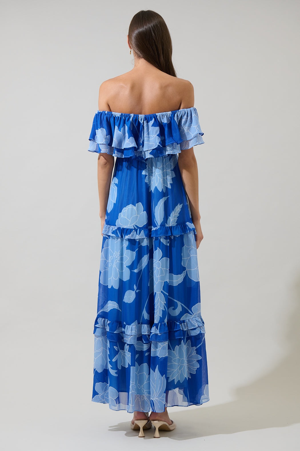 blue floral off shoulder dress 3D Floral Off Shoulder Ball Gown by GLS Gloria GL3555 2XL / Light Blue