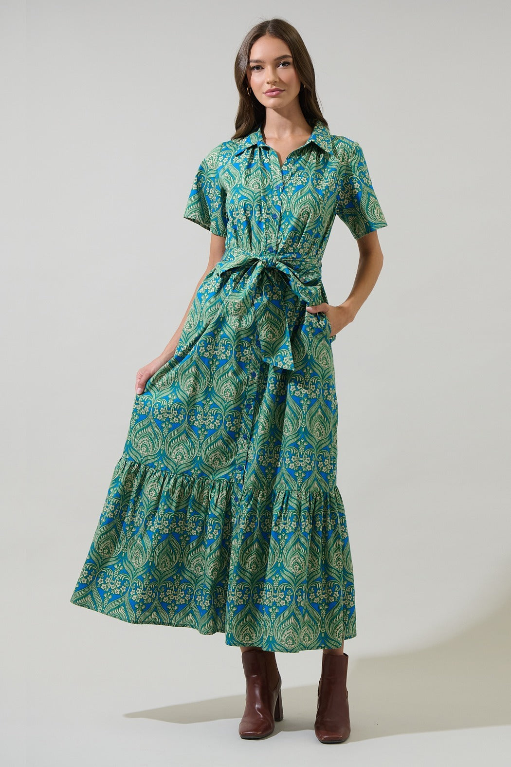 Nyra Paisley Valery Button Down Maxi Dress GREEN-BLUE-MUL / XS by Sugarlips Nyra Paisley Valery Button Down Maxi Dress GREEN-BLUE-MUL / XS by Sugarlips