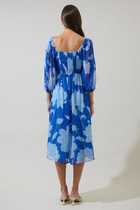 Seabloom Floral Amaretto Puff Sleeve Midi Dress