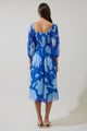 Seabloom Floral Amaretto Puff Sleeve Midi Dress