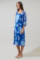 Seabloom Floral Amaretto Puff Sleeve Midi Dress