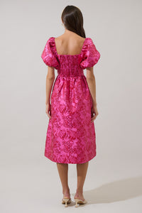Danica Jacquard Alessi Puff Sleeve Midi Dress