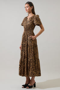 Shaina Leopard Palmer Poplin Tiered Maxi Dress