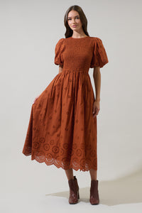 Deana Eyelet Smocked Midi Dress