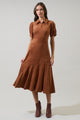 Jenicka Suede Marya Collared Midi Dress