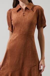 Jenicka Suede Marya Collared Midi Dress