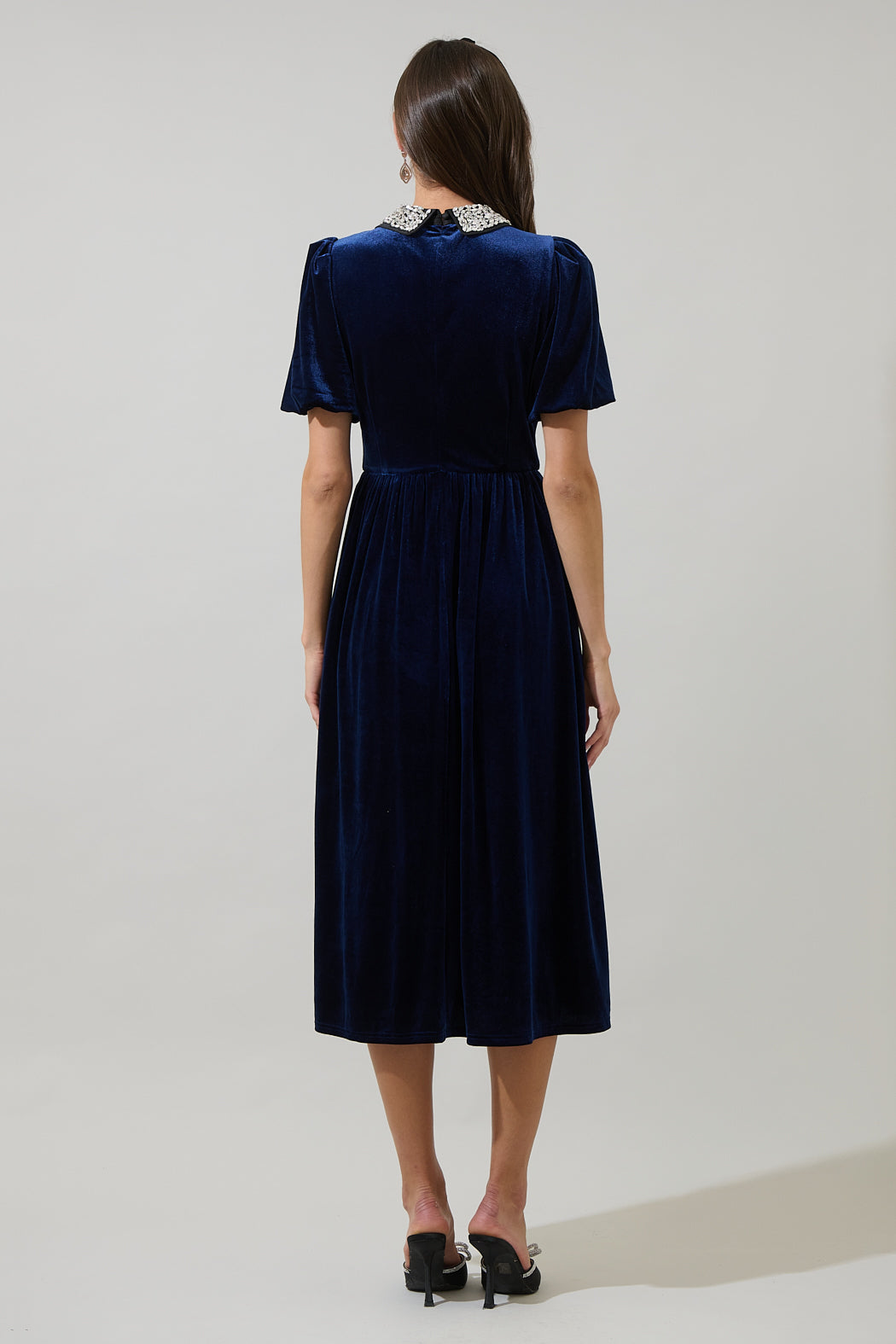 Francie Rhinestone Velvet Midi Dress NAVY / S by Sugarlips Francie Rhinestone Velvet Midi Dress NAVY / S by Sugarlips