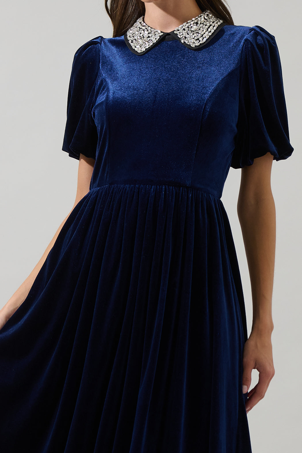 Francie Rhinestone Velvet Midi Dress NAVY / S by Sugarlips Francie Rhinestone Velvet Midi Dress NAVY / S by Sugarlips