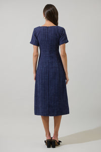 Adriella Tweed Hilaria Short Sleeve Midi Dress