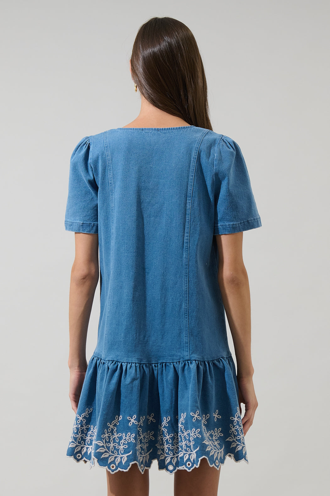 Jamie Denim Embroidered Mini Dress Denim / XS by Sugarlips Jamie Denim Embroidered Mini Dress Denim / XS by Sugarlips