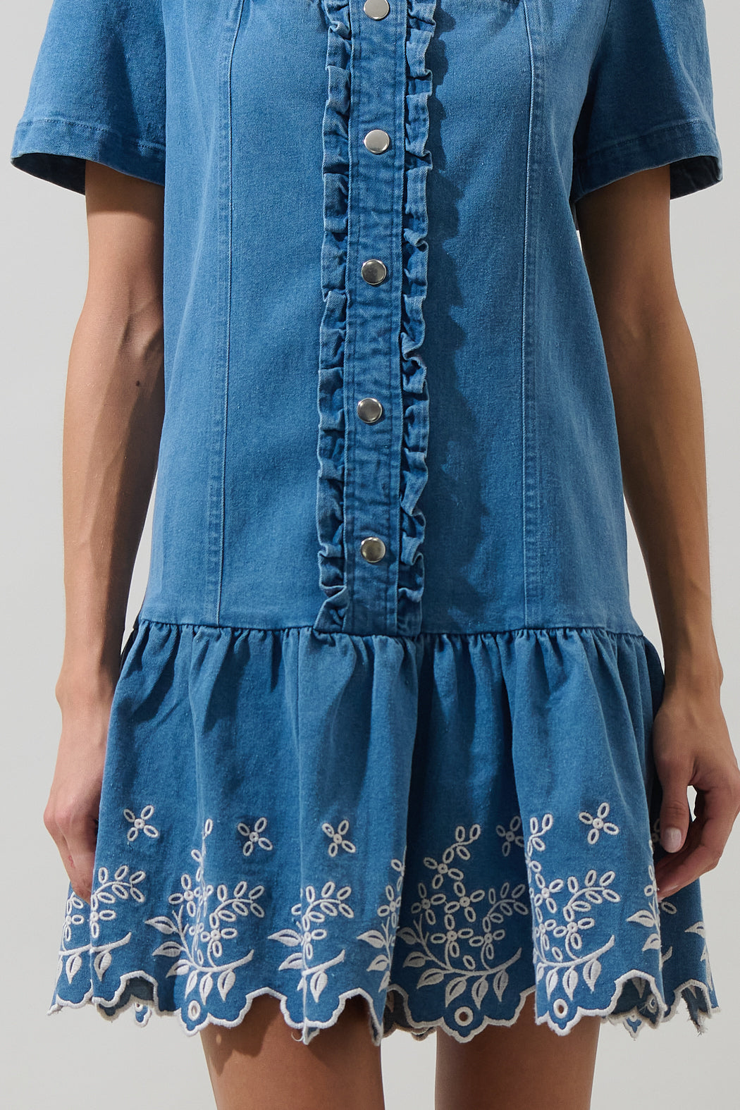 Jamie Denim Embroidered Mini Dress Denim / XS by Sugarlips Jamie Denim Embroidered Mini Dress Denim / XS by Sugarlips