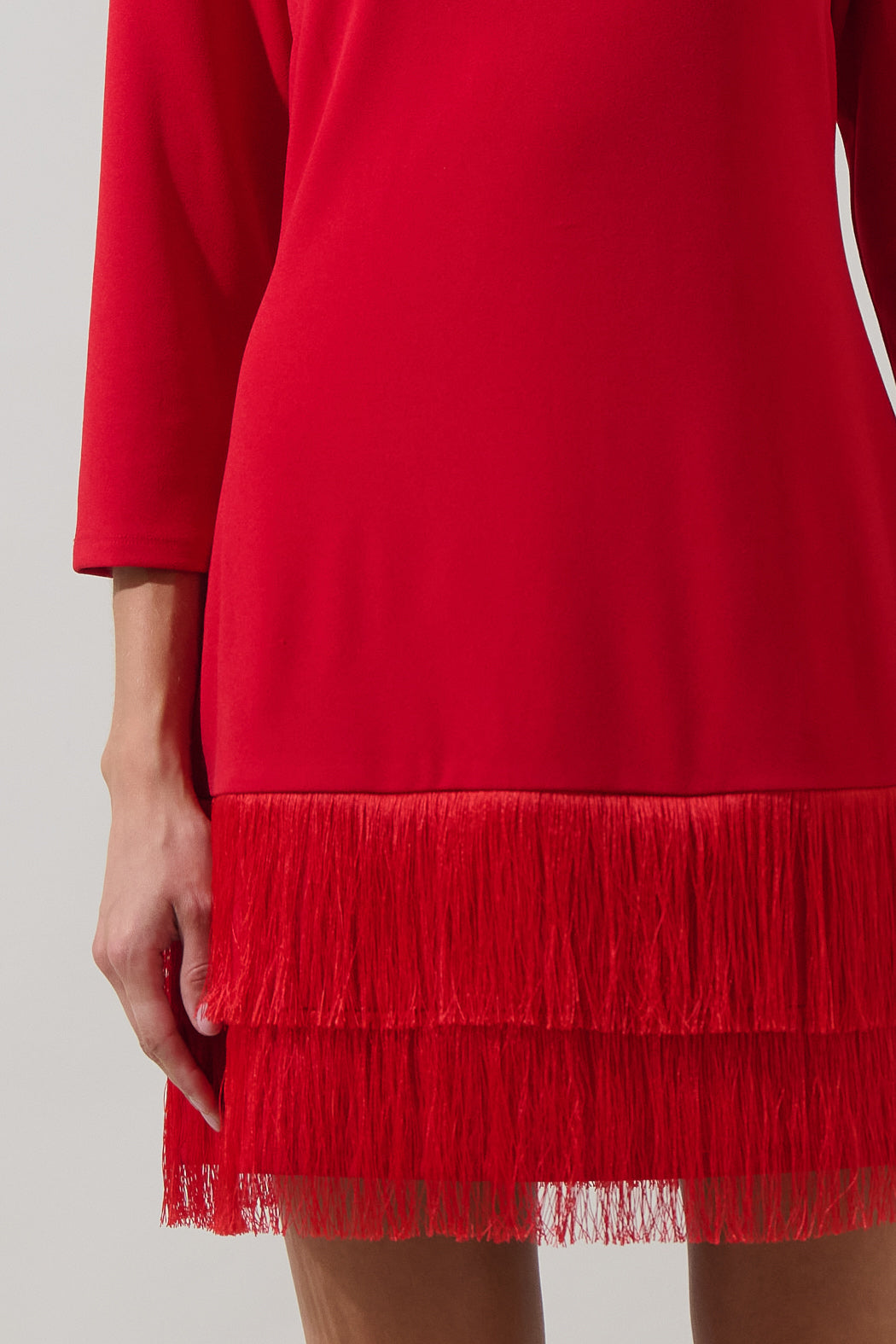 Venetia Fringe Long Sleeve Mini Dress RED / XS by Sugarlips Venetia Fringe Long Sleeve Mini Dress RED / XS by Sugarlips