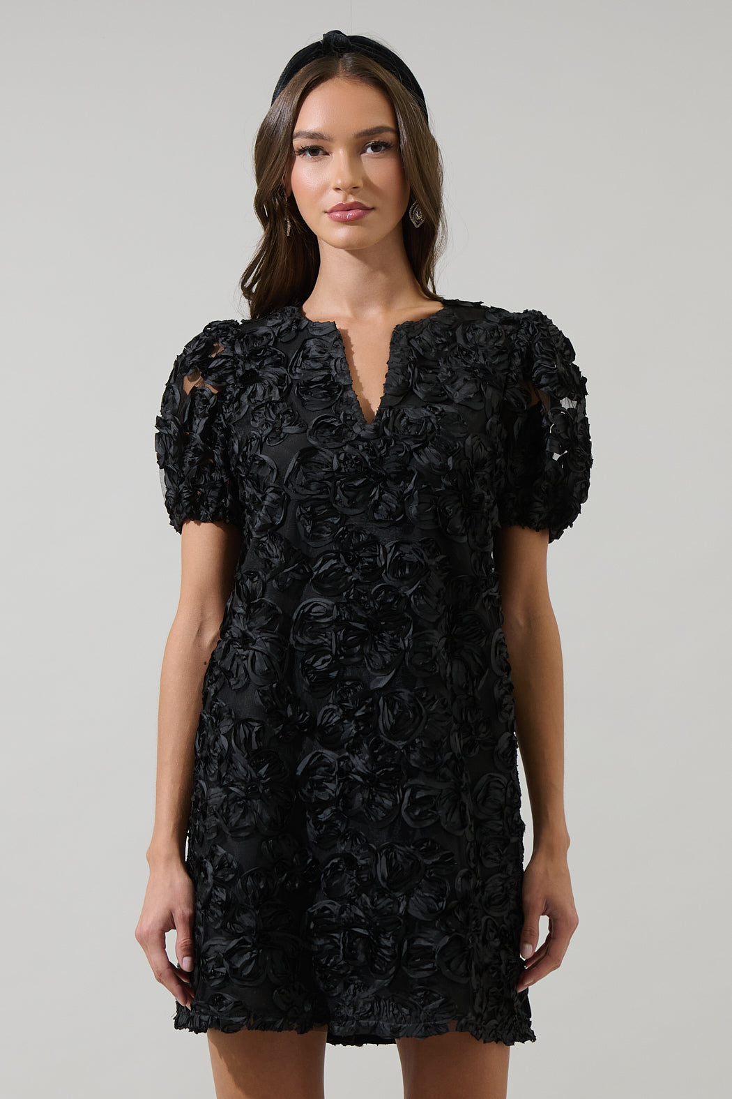 black rosette mini dress Miss Lola