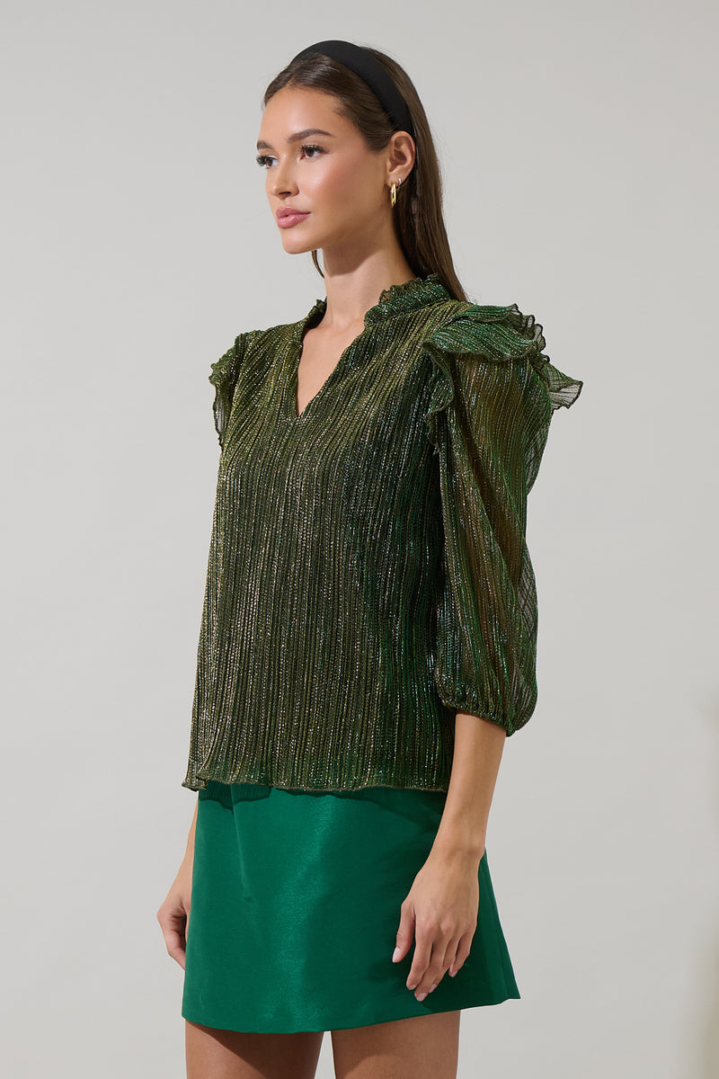 Senoviah Shiny Ruffle Blouse – Sugarlips