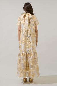 Mimy Floral Dime Organza Mockneck Maxi Dress