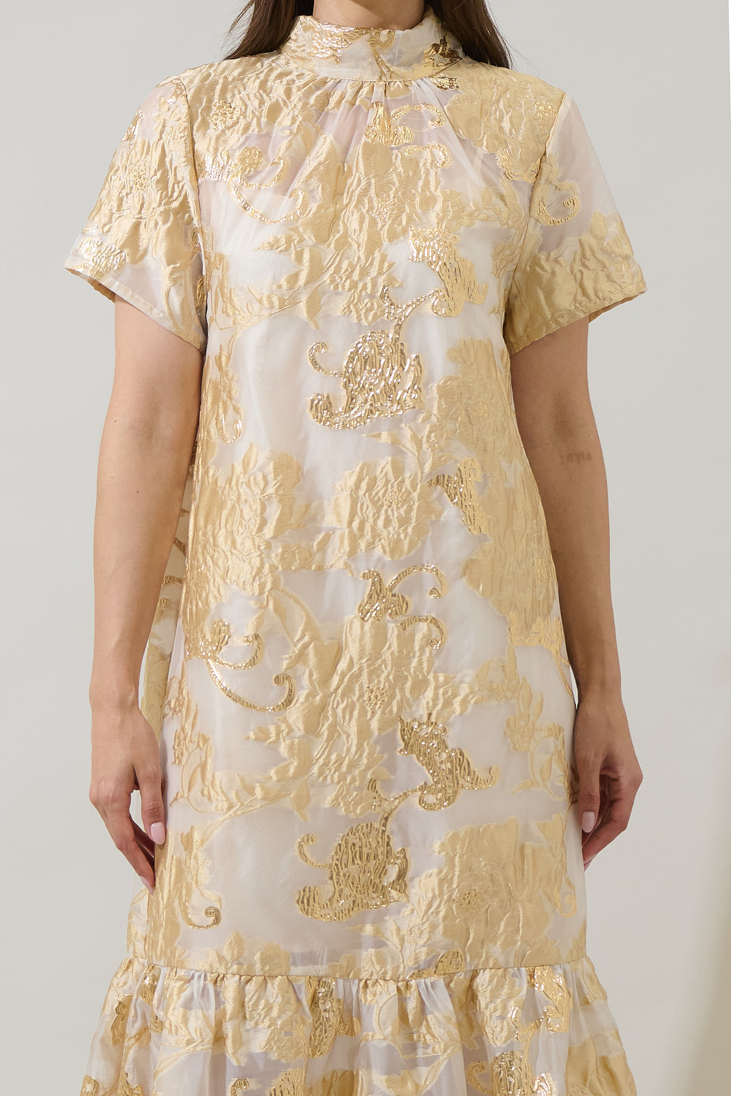 sugarlips organza dress Ellery Floral Dime Organza Maxi Dress GREEN-MULTI / XS by Sugarlips