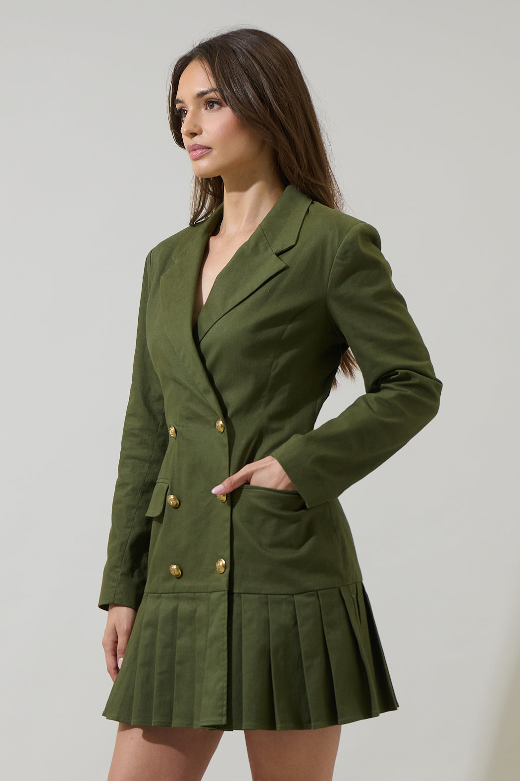 Sonya Celaya Pleated Blazer Mini Dress OLIVE / L by Sugarlips Sonya Celaya Pleated Blazer Mini Dress OLIVE / L by Sugarlips