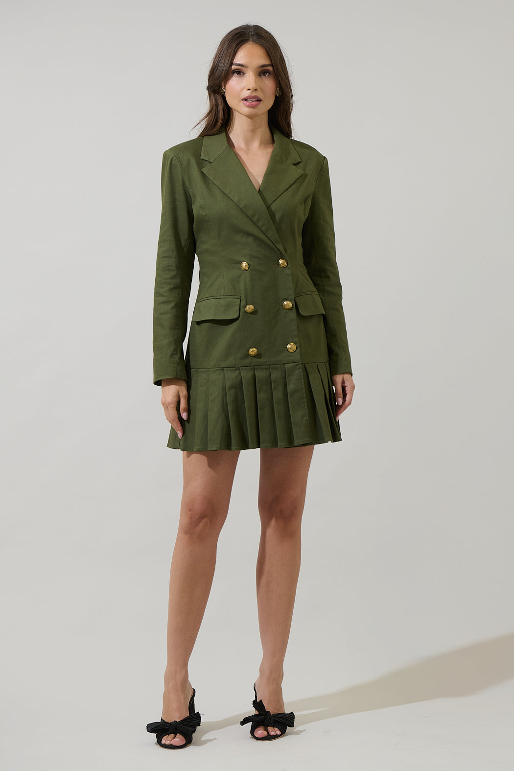 Sonya Celaya Pleated Blazer Mini Dress OLIVE / L by Sugarlips Sonya Celaya Pleated Blazer Mini Dress OLIVE / L by Sugarlips