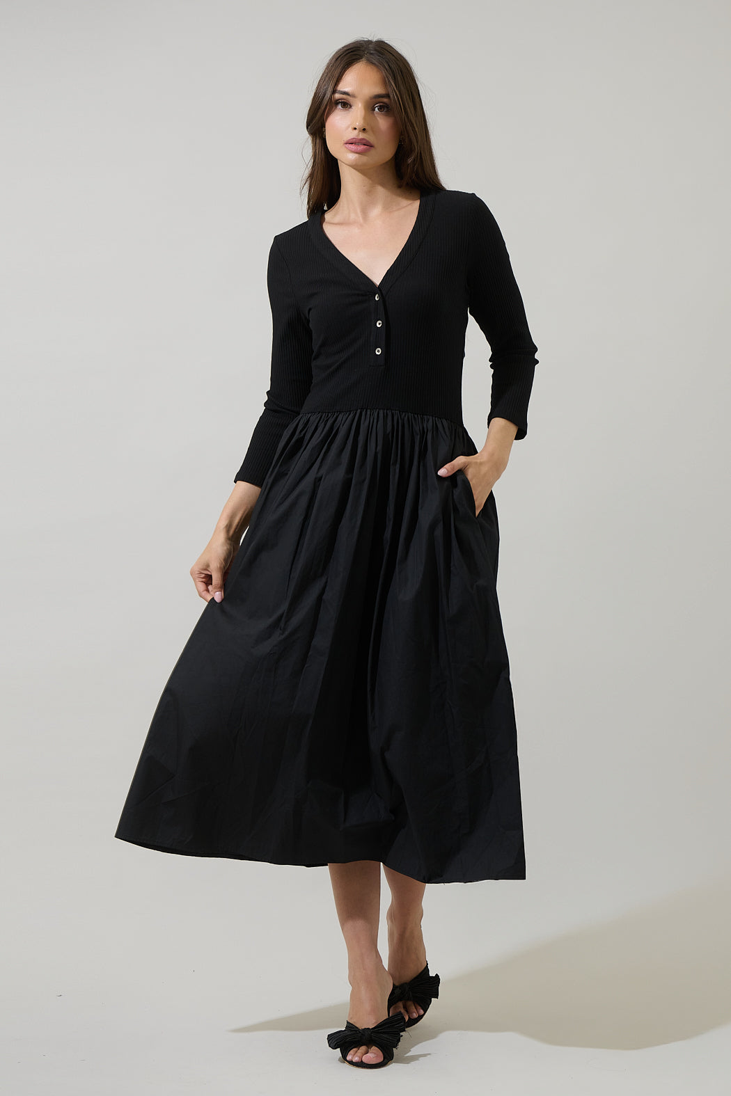 knit mix dress Crochet Knit Mix Media Maxi Dress