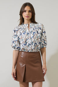 Ralston Floral Blossom Smocked Mock Neck Top