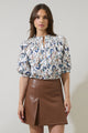 Ralston Floral Blossom Smocked Mock Neck Top