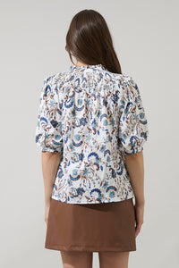 Ralston Floral Blossom Smocked Mock Neck Top