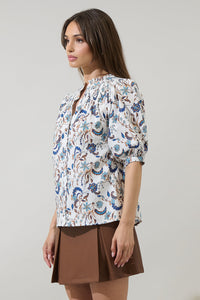 Ralston Floral Blossom Smocked Mock Neck Top