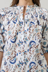 Ralston Floral Blossom Smocked Mock Neck Top