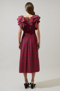 Arvada Plaid Santana Tie Back Midi Dress