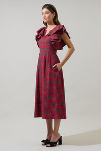 Arvada Plaid Santana Tie Back Midi Dress