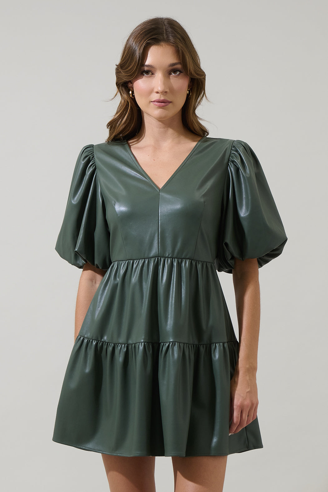 Anisa Faux Leather May Tiered Mini Dress EMERALD / XS by Sugarlips Anisa Faux Leather May Tiered Mini Dress EMERALD / XS by Sugarlips