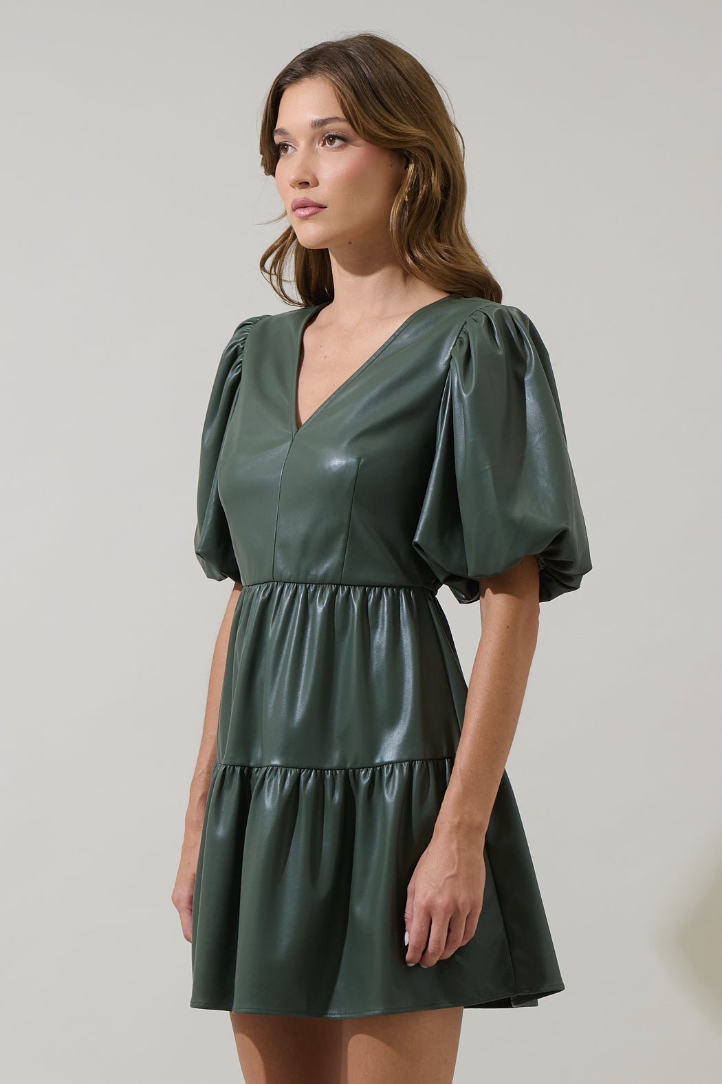 faux leather tiered dress Faux Leather Tiered Mini Dress Cream