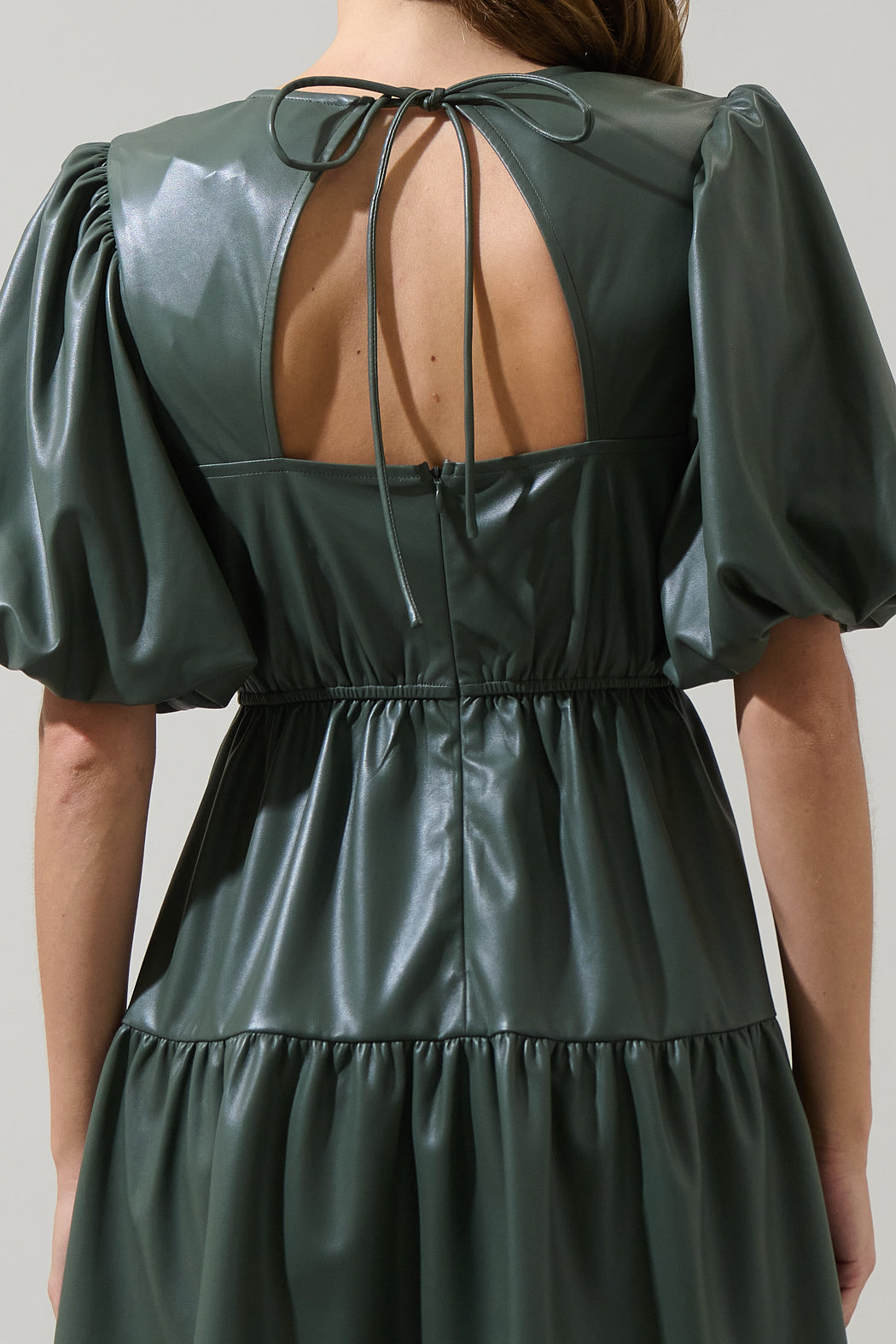 Anisa Faux Leather May Tiered Mini Dress EMERALD / XS by Sugarlips Anisa Faux Leather May Tiered Mini Dress EMERALD / XS by Sugarlips