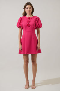 Zemira Rosette Bubble Sleeve Mini Dress
